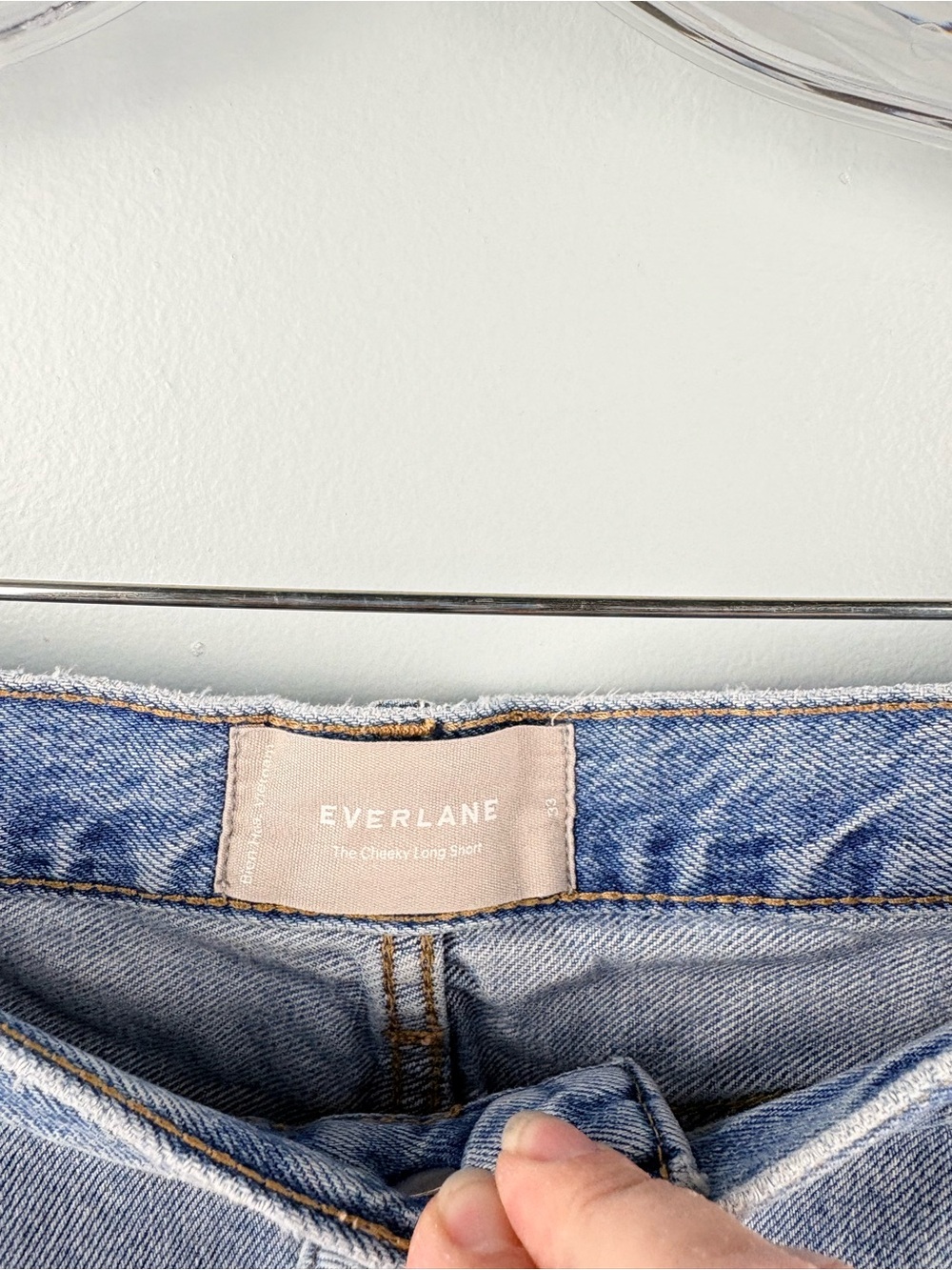 Everlane The Cheeky Long Short Denim Jean Shorts Frayed Hem Distressed Sz 33 - Picture 5 of 12